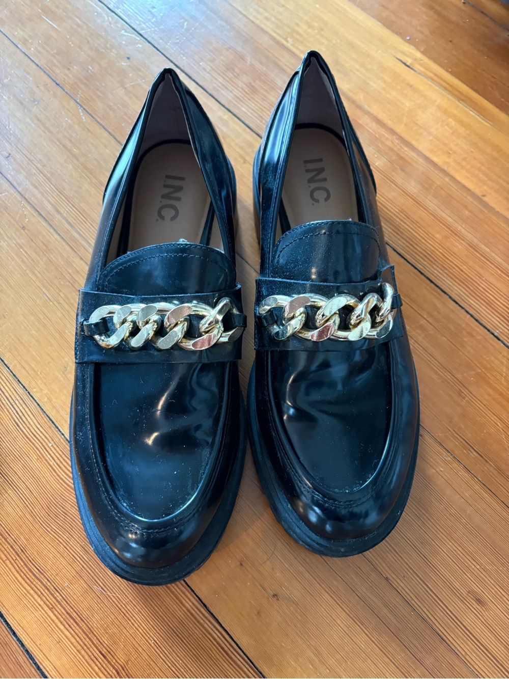 I.N.C. International Concepts Womens Brea Lug Loafers Black Smooth size 9